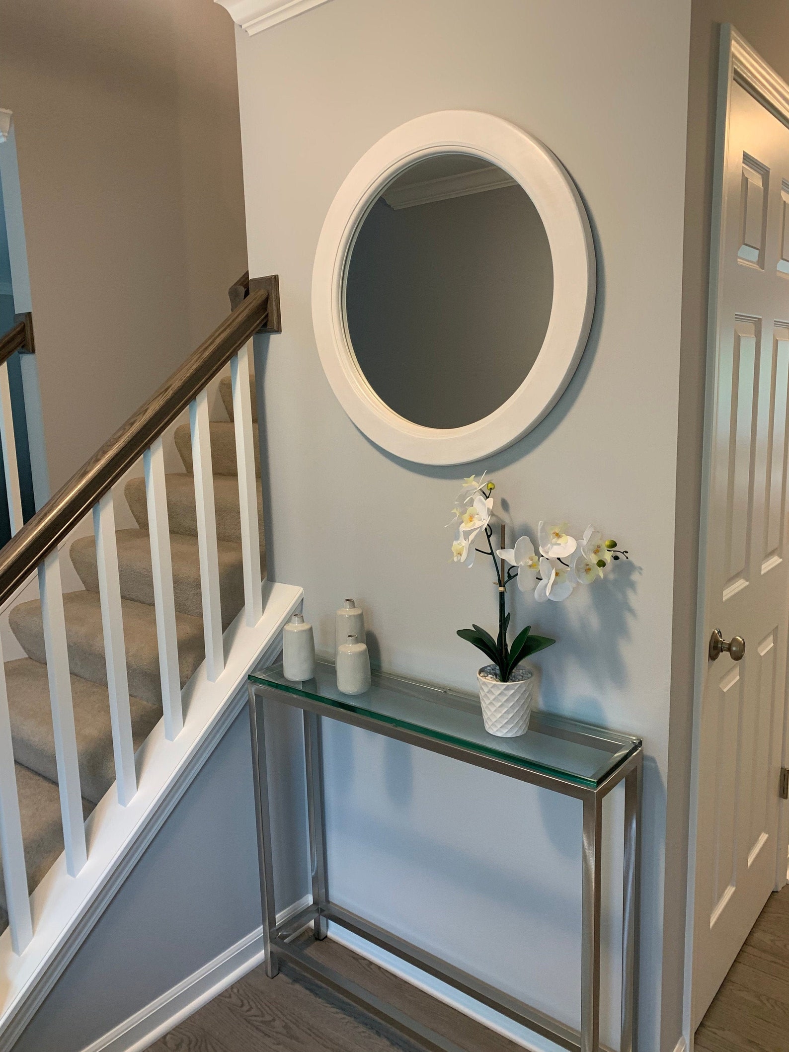 Round White Wood Mirror Wall Round Walnut Mirror Round Oak Etsy