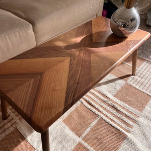 Wood Walnut Coffee Table Rectangle, Mid Century Modern Coffee Table, Wood Large Coffee Table, Scandinavian Coffee Table Triangle Round Oval