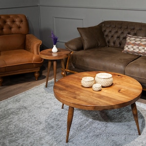 Handmade Walnut Round Coffee Table: Mid-Century Modern Style