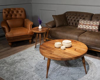 Handmade Walnut Round Coffee Table: Mid-Century Modern Style