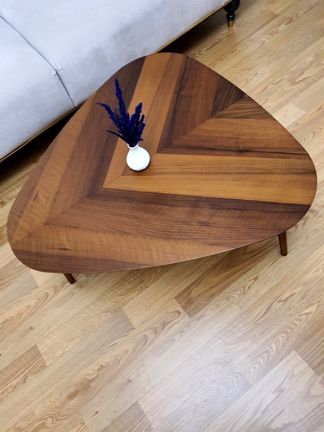 Triangle Coffee Table Walnut Round Oval Elliptical Wood Scandinavian
