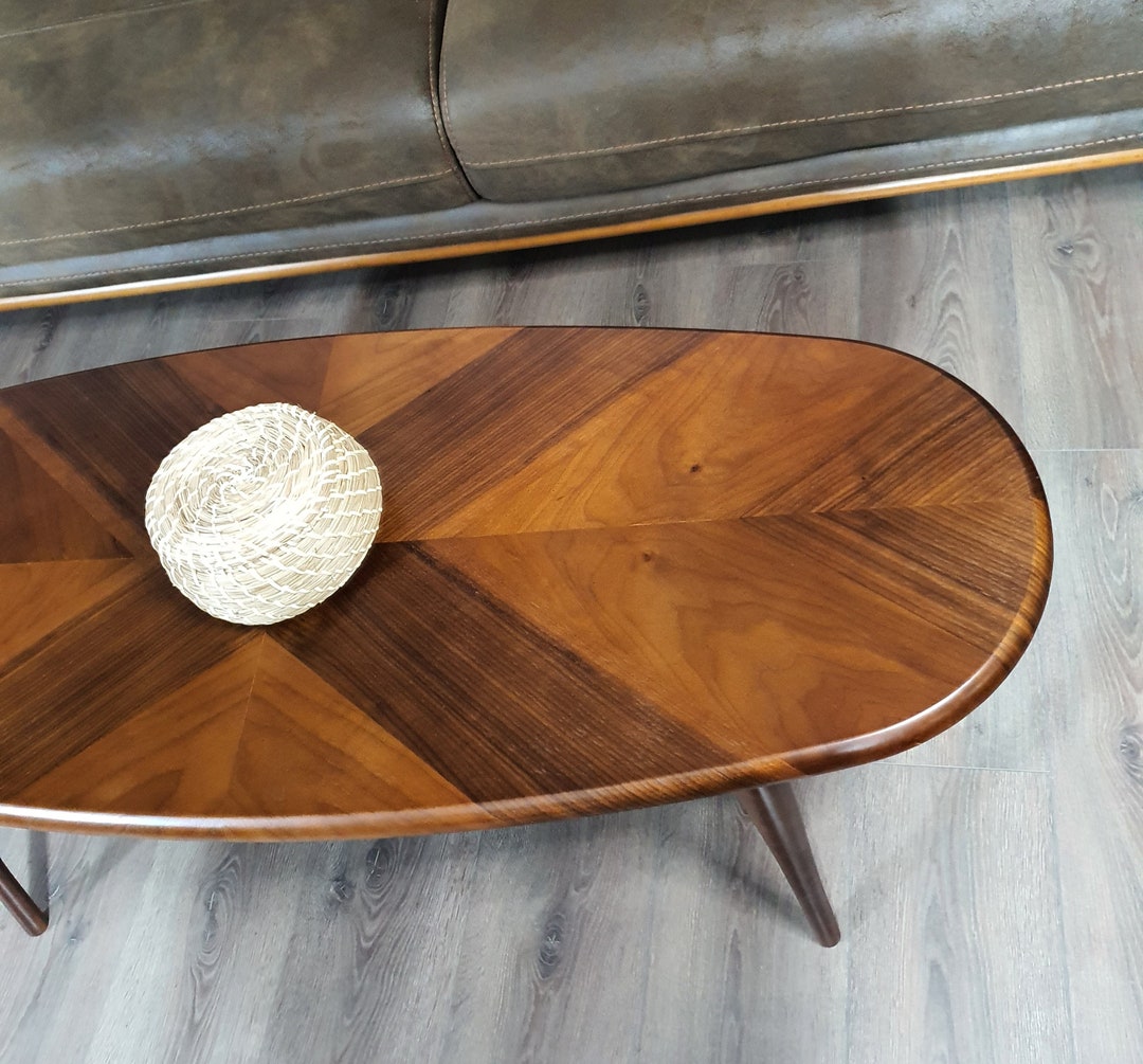 Oval Ellipse Coffee Table Walnut Wood Side Table - Center Table