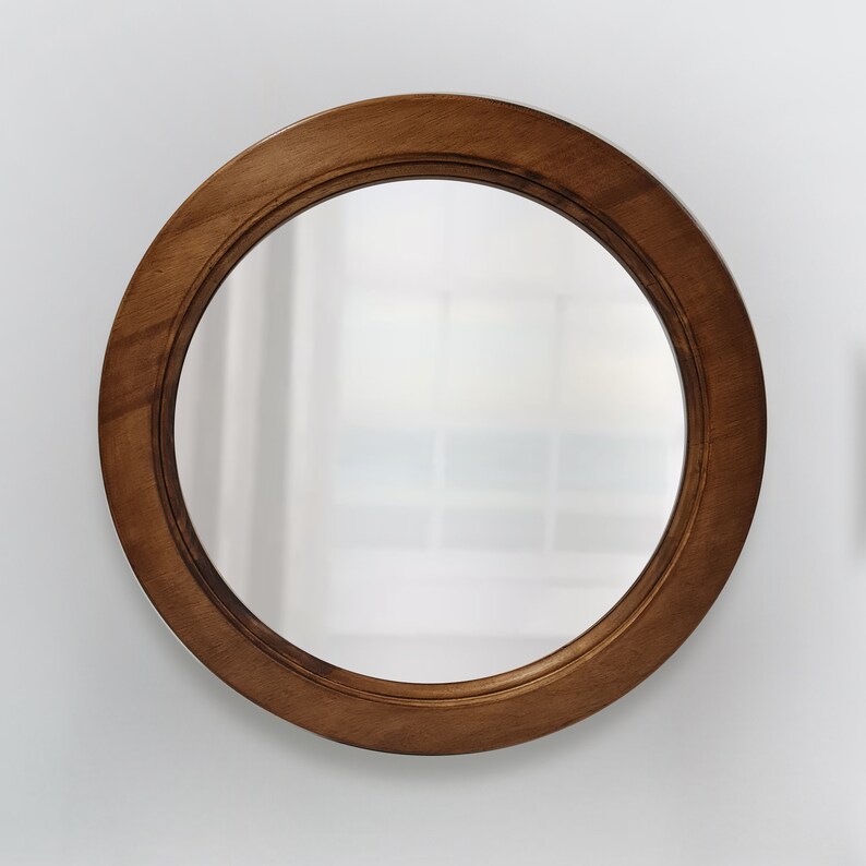 Round Bathroom Mirror Wood Circle Mirror Hanging Mirror Etsy