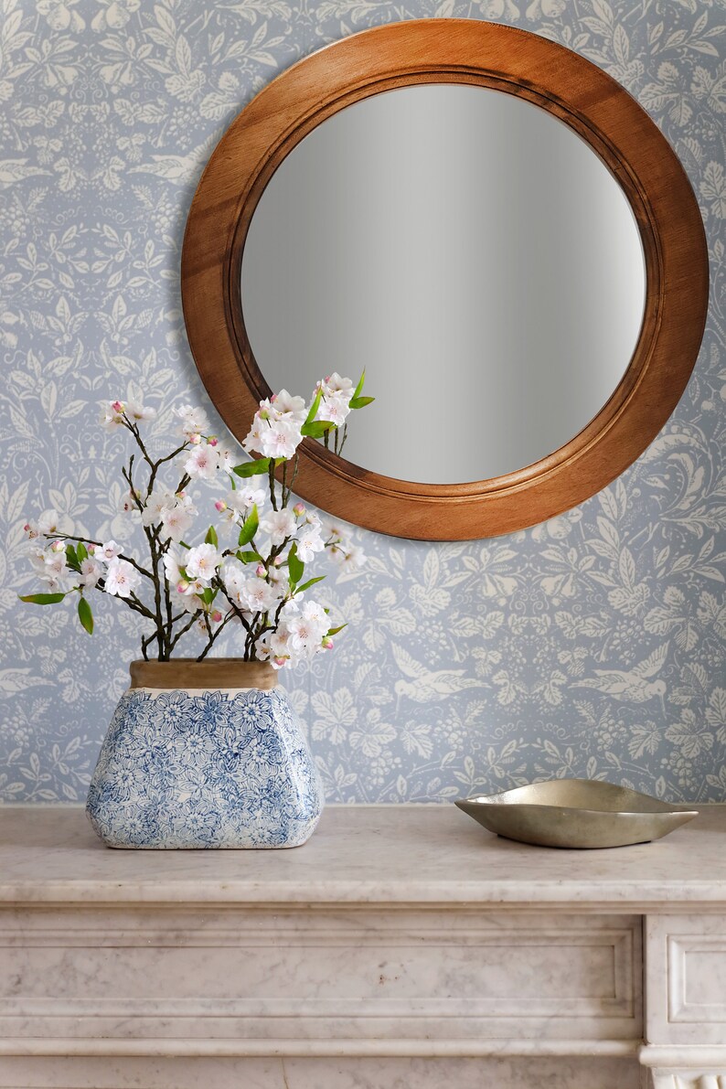 Round Bathroom Mirror Wood Circle Mirror Hanging Mirror Etsy