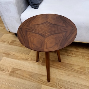 Walnut Round End Table, Walnut Rustic Side Table Wood, Living Room Nesting Table Set, Walnut Side Table Set