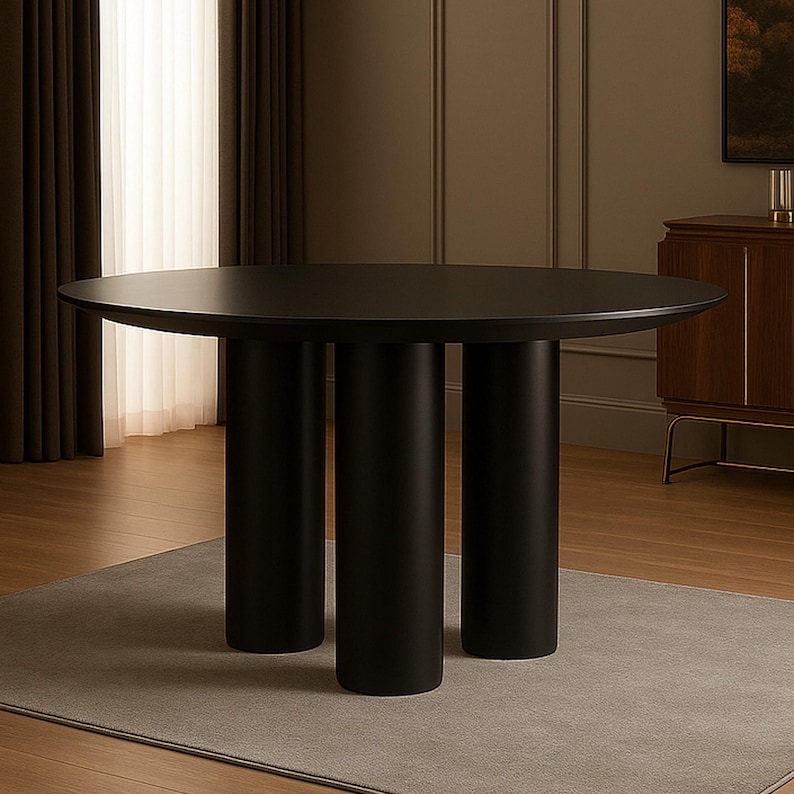 Customizable Round Wood Dining Table: Lacquer Coating, Custom Production in RAL Colors, All Made of Real Wood image 3