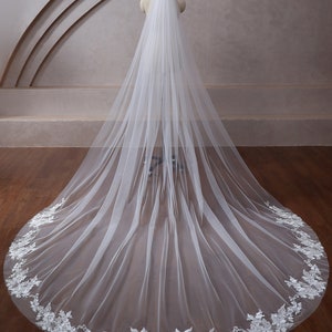Lace Wedding Veil, Sequins Bridal Veil, Appliques Cathedral Wedding Veil, Soft Tulle Custom Ivory Veil