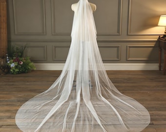 Bridal Veil Plain Tulle with Comb, Wedding veil 1 Tier, Cathedral long Veil, Simple Veil for Wedding, Bridal Accessories