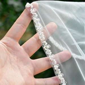Handmade Pearls Crystal Bridal Veil: Elegant Beaded Wedding Veil