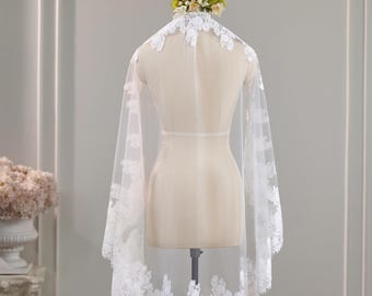 Handmade Mantilla Wedding Veil, Rose Lace Trim, Bridal Comb