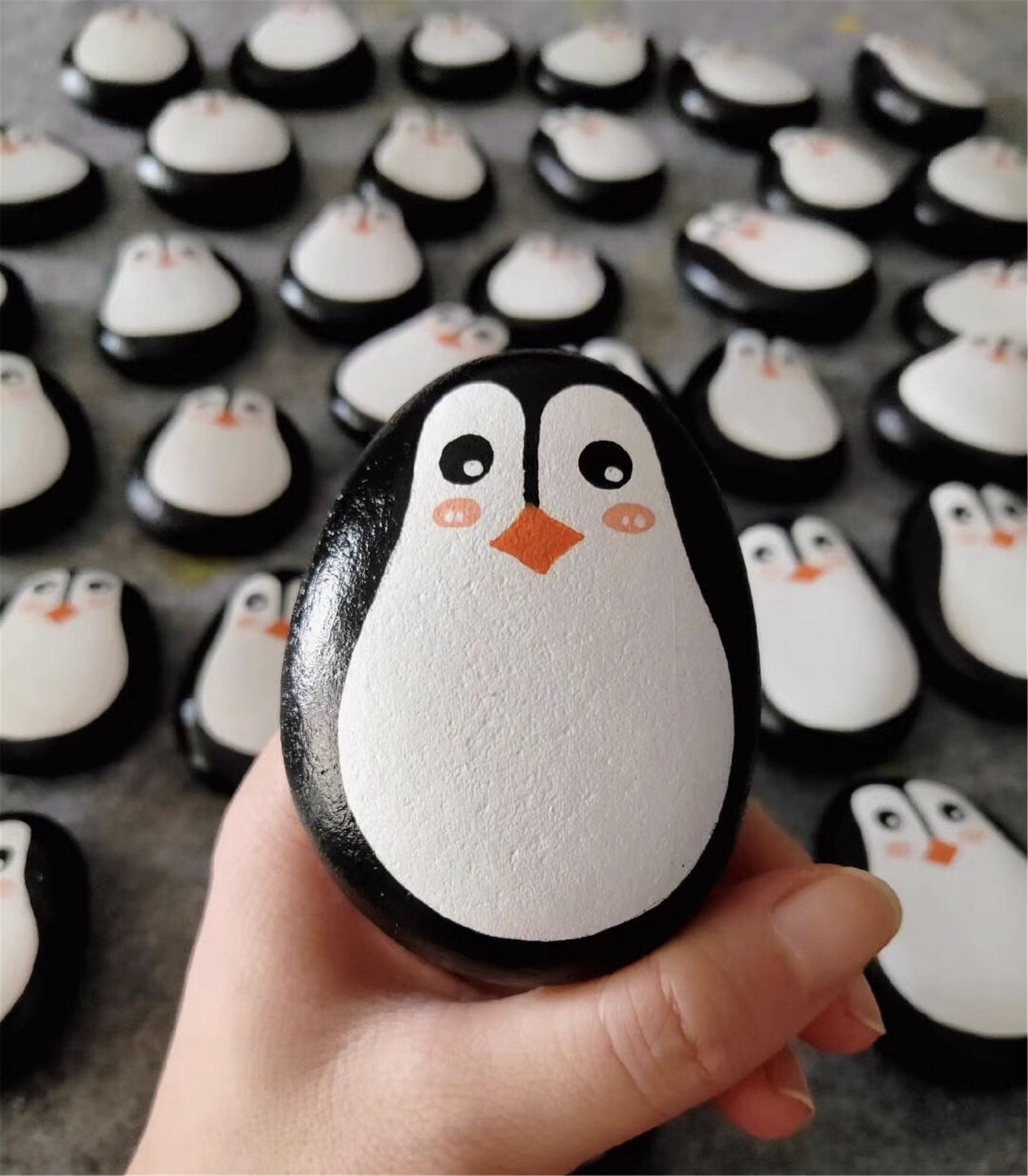 Pebble Drawing Stone Art Handmade Painted Rock Cute Penguin Etsy