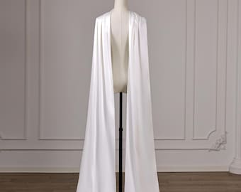 White Satin Bridal Shoulder Drape, Long Satin Cape for Wedding Dress, Elegant Bridal Shawl, Simple Bridal Cover-Up Ivory