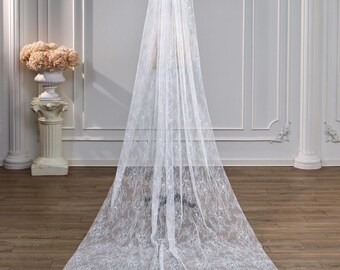Sparkly Handmade Lace & Sequin Wedding Veil, Floral Lace Bridal Tulle Veil with Comb, Chantity Lace Veil Custom