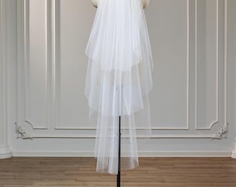 Handcrafted Three-Tier Tulle Bridal Veil with Blusher, Minimalist Wedding Headpiece with Comb
