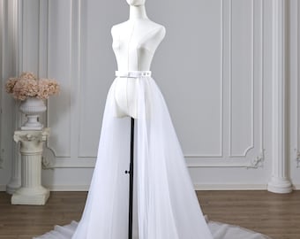 Detachable Wedding Train · Sheer Multi-layer Tulle Train For Bride Evening · Bridal Overskirt with Satin Bow