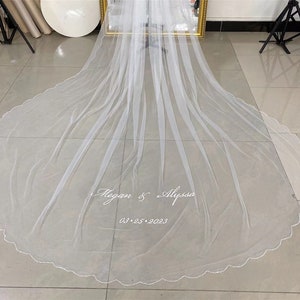 Custom Hand Embroidered Personalised Initials Names or Date for Wedding Veil, Monogran Bridal Veil--Just Embroidery Price-Not including Veil