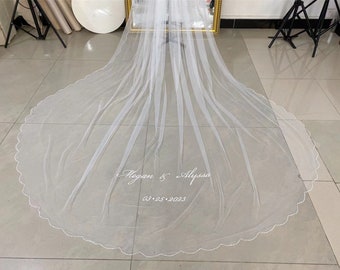 Custom Hand Embroidered Personalised Initials Names or Date for Wedding Veil, Monogran Bridal Veil--Just Embroidery Price-Not including Veil