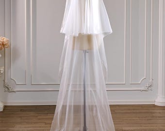 Simple Plain Tulle Bridal Veil with Blusher, Organza 2 Tiers  Veil with Pencil Edge, Minimalist Modern Wedding Headpiece, Floor Veil Custom