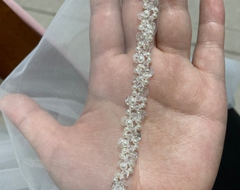 Handmade Beaded Edge Fingertip Veil: Pearls & Sequins, Ivory Bridal Veil