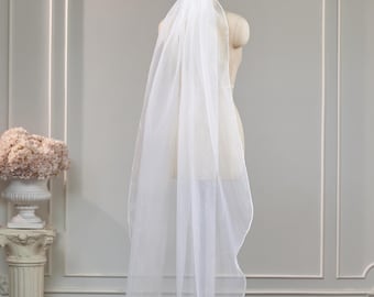 Bridal Veil in Silk Organza, Couture Bridal veil 1 Tier, Cathedral long Veil, Simple Plain Pencil Edge Veil for Wedding