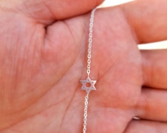 Silver Jewish Star Bracelet-Minimalist Star of David Silver Bracelet- Tiny Jewish Star for Women&Men-Simple Silver Bracelet-Gift for Mom