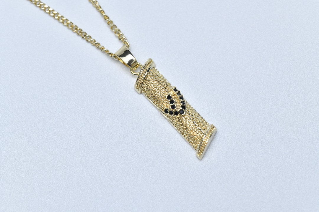 Gold Mezuzah Necklacegold Jewish Necklaceblack Diamond Etsy
