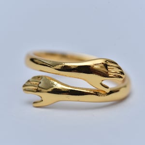 18K Gold Filled Embrace Ring: Hand Hug Jewelry Gift