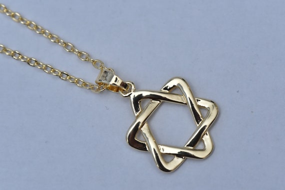 Collana Stella Di David In Acciaio Inossidabile Placcato Oro 18K - Ciondolo Esagramma 19x14 Mm, Catena Regolabile 46+5 Cm, Per Donna E Uomo, In Confezione Regalo