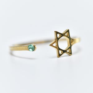 Zierlicher 21K Goldgefüllter Davidstern Ring - Minimalistischer Grüner Edelstein, Goldschmuck, Geschenk