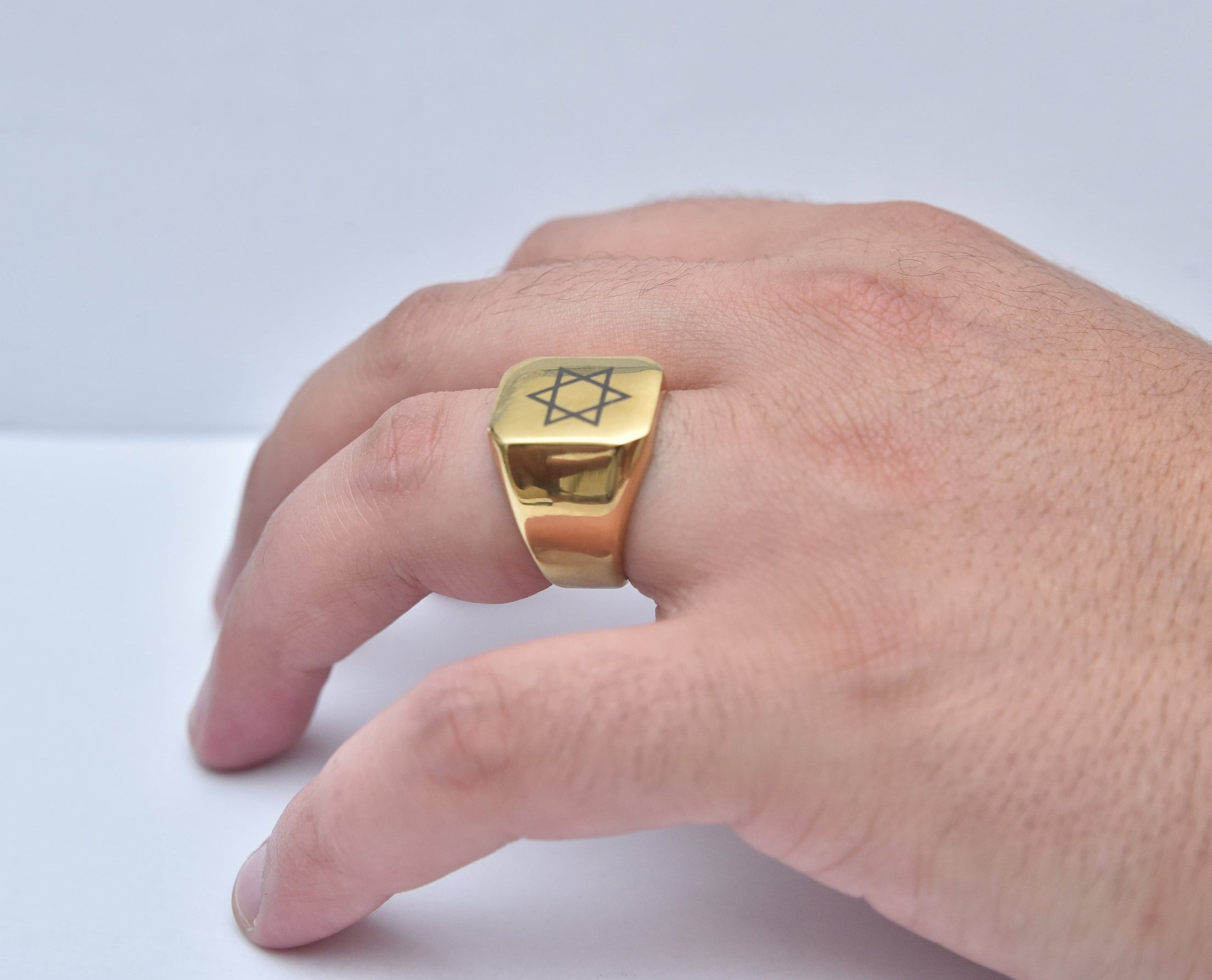 Dreamtimes Stella di David Anelli per donne Anelli aperti regolabili in acciaio inossidabile con esagramma di zircone chiaro Anello ebraico Cuore di fede Stella di David Gioielli ebraici (argento