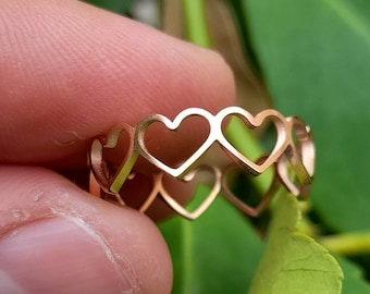 Anillo de corazones rellenos de oro rosa: joyería de amor ajustable