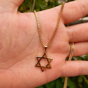 Gold Star of David Necklace – 2mm Box Chain,Elegant Jewish Pendant,Gift for Men & Women