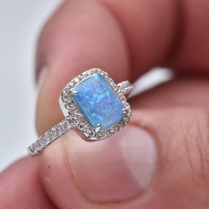 Natural Opal Ring: Delicate Diamond 925 Sterling Silver Engagement Ring