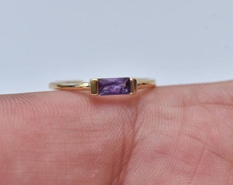 Dainty Gold Ring-Purple Gemstone Ring-Skinny Gold Ring-Purple Gemstone Jewelry-Minimalist Jewelry-Purple Amethyst Ring-Gift For Her