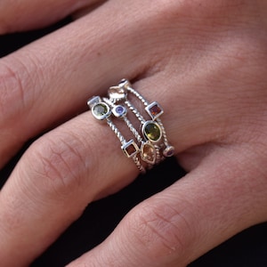 Multi-Stone 925 Sterling Silber Ring - Handgemachter Partyring