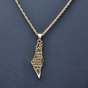 Eretz Israël-ketting, 24-karaats gold filled ketting, Hebreeuwse groetketting, gebedsketting, kaart van Eretz Israël, cadeau voor vrouwen en mannen