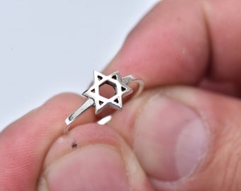 Minimalist 925 Sterling Silver Star of David Ring – Handmade Judaica Jewelry, Spiritual Biblical Gift
