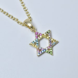 Gold Jewish Star Necklace,Multicolored Star of David Necklace,Multicolored Jewish Necklace,Goldfield Necklace,Judaica jewelry,Gift for Her