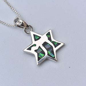 Jewish Star Necklace, 925 Silver, David Megan Chai Necklace, Blue Opal Necklace, Judaica Jewelry, Jewish Gift Spiritual Gift