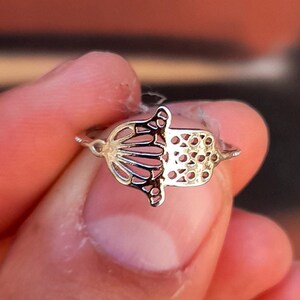 Dainty 925 Silver Hamsa Ring: Filigree Fatima Hand Jewelry