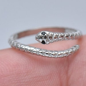 Dainty Sterling Silver Snake Ring: Black Onyx Gemstone, Minimalist Jewelry