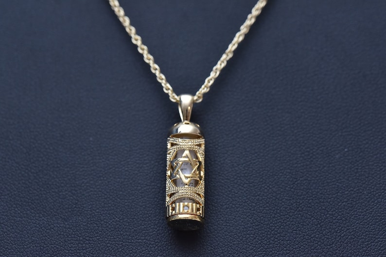 Mezuzah Necklaceprayer Jewelbiblical Parchmentjewish Star Etsy