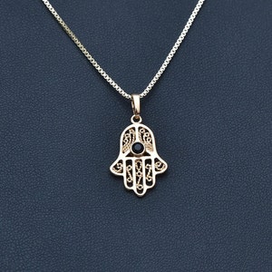 Hamsa Kette, Gold Hamsa Kette, Schwarze Onyx Kette, Schwarzer Diamant, 21K Goldgefüllte Kette, Fatima Hand Schmuck, Geschenk für Sie