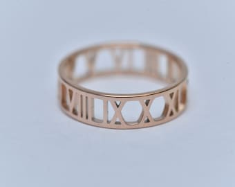 Roman Numerals Ring, Date Ring, Anniversary Ring, Literary Jewelry, Promise Ring, Rose Gold Ring, Stackable Engagement Ring,