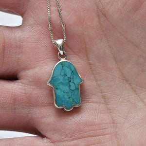 Eilat Stone Hamsa Necklace: 925 Sterling Silver Fatima Hand Pendant evil eye jewel Gift