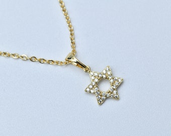 Tiny Gold Jewish Star Necklace,Delicate Diamond Star of David Necklace,Gold Judaica Jewelry,Small Jewish Star,Spiritual Gold Necklace,Gift