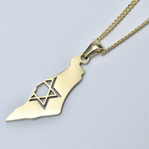 Gouden kaart van Israël ketting-gouden Joodse ster Land van Israël ketting-Joodse ketting-kaart van Israël sieraden Davidster-Israëlische sieraden