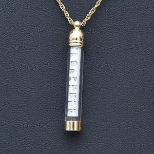 Mezuzah necklace, parchment greeting necklace,Goldfield 21K,gold mezuzah,prayer necklace,spiritual necklace,Judaica jewelry,Jewish gift image 2