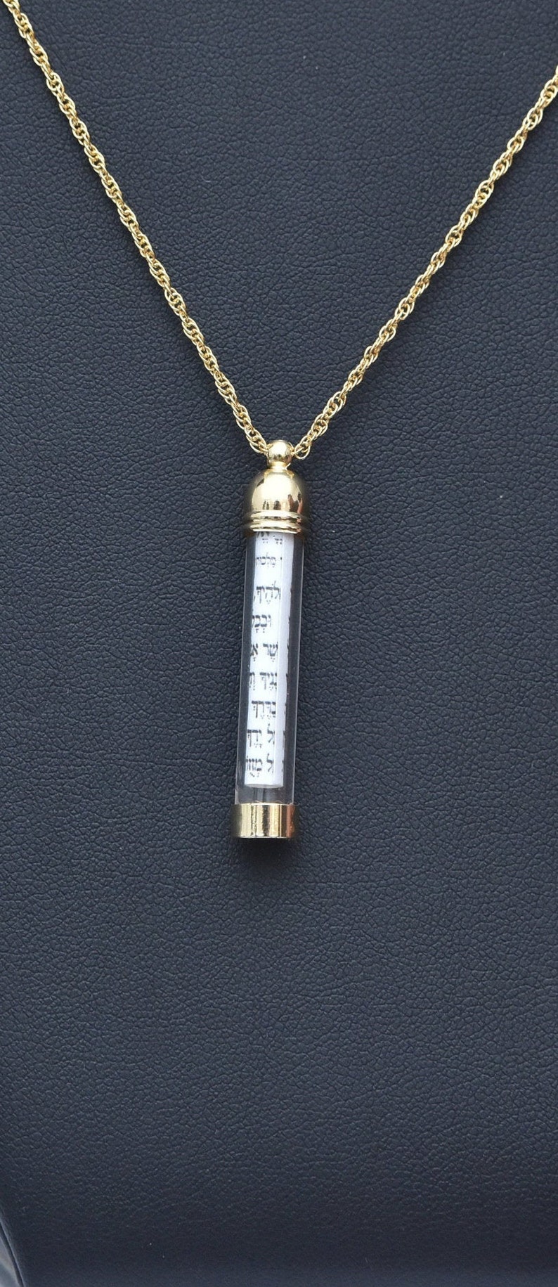 Mezuzah necklace, parchment greeting necklace,Goldfield 21K,gold mezuzah,prayer necklace,spiritual necklace,Judaica jewelry,Jewish gift image 2