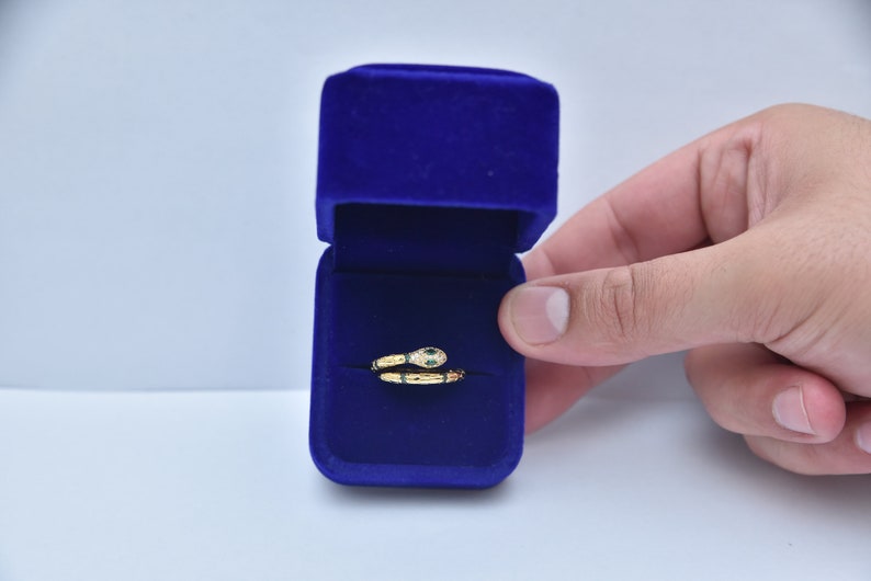 Gold Snake Ring:Vintage Handmade Green Stone Jewelry,Delicate Emerald cz Stone,21k GoldFilled image 4